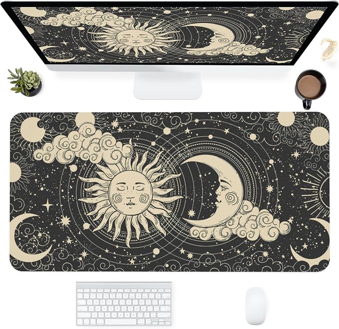 Desk Mat, Celestial Sun and Moon Extended Gaming Mouse Pad by SKYDAWNY