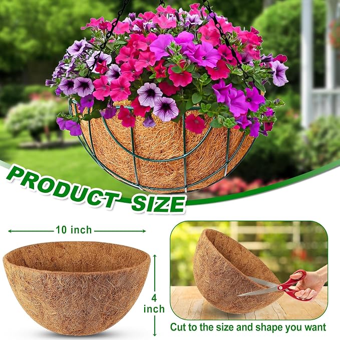REMIAWY Hanging Basket Coco Liners, Coconut Planter Basket Liners 6 Packs 10 - Image 6