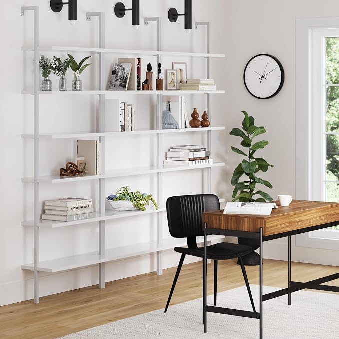 Nathan James Theo 6-Shelf Tall Modern Bookshelf, Wall Mount Ladder Shelf - Image 3