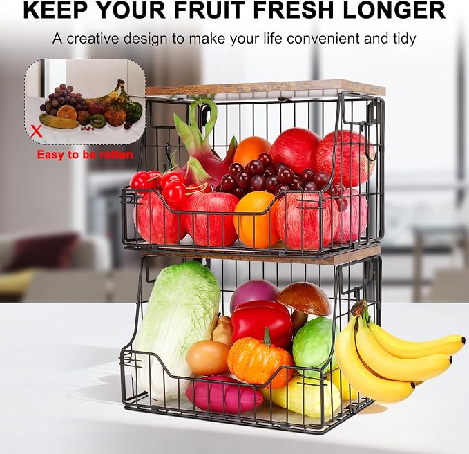 Livabber Fruit Basket for Kitchen, Metal Fruit Vegetable Storage Bin - Image 4