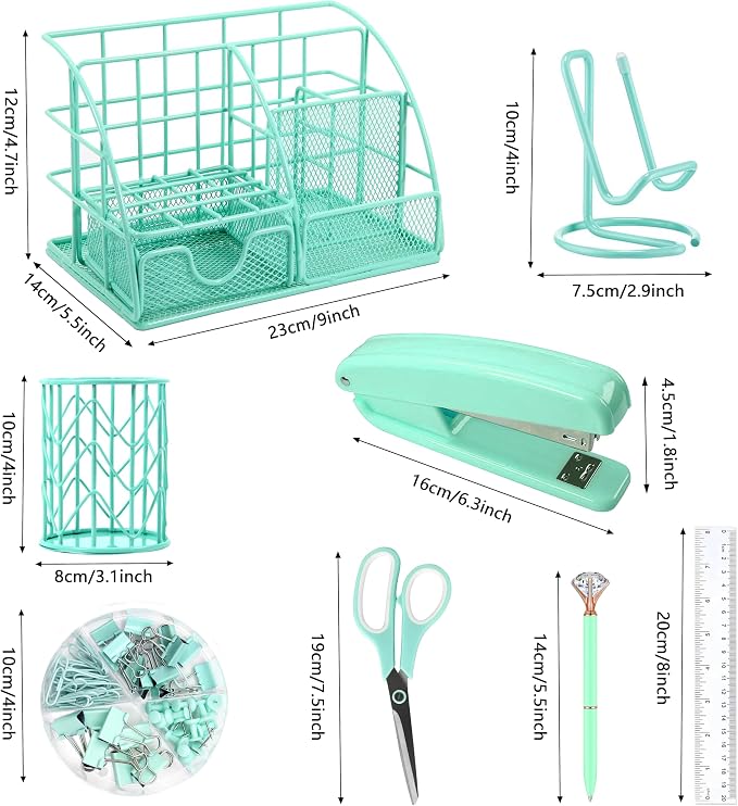 KAAKOW Green Desk Organizers and Accessories Office Supplies Set Stapler - Image 2
