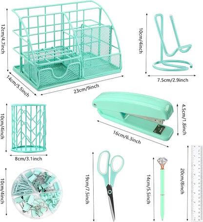 KAAKOW Green Desk Organizers and Accessories Office Supplies Set Stapler - Image 2