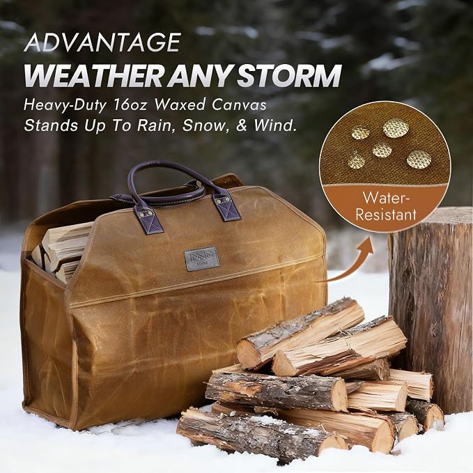 INNO STAGE Heavy Duty Wax Canvas Log Carrier Tote, Large Fire Wood Bag - Image 4
