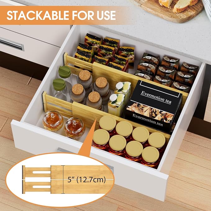 Bamboo Drawer Dividers Organizers, Kitchen Drawer Organizer, Adjustable Drawer - Image 5