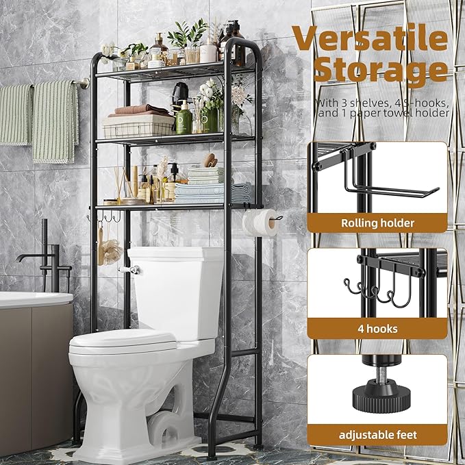 Simple Trending Over The Toilet Storage Rack, Metal 3 Tier Bathroom Organizer - Image 5