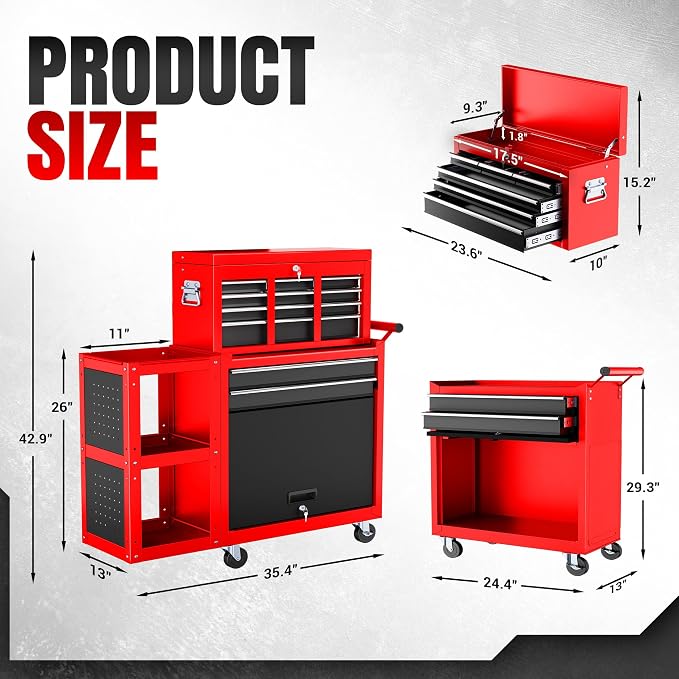 LDHTHOPI 8-Drawer Rolling Tool Chest, Assembled Metal Tool Storage Cabinet - Image 3
