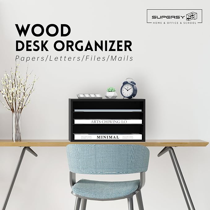 3 Tier Wood Desk Organizer, Mail Sorter and Paper Organizer - Image 2