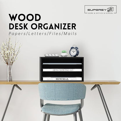 3 Tier Wood Desk Organizer, Mail Sorter and Paper Organizer - Image 2