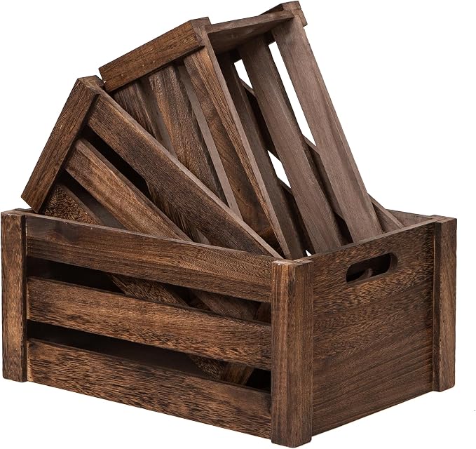 Set of 3 Nesting Wooden Crates, Small Rustic Farmhouse Wood Storage Boxes - Image 9