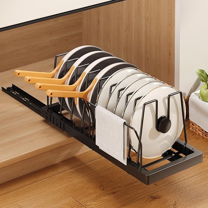 Pots and Pans Organizer Under Cabinet, 21.6" Deep Pull Out Pot Lid Organizer by MUSTORN
