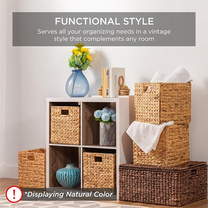 Best Choice Products 12x12in Pack of 5 Cube Storage Baskets, Water Hyacinth - Image 3