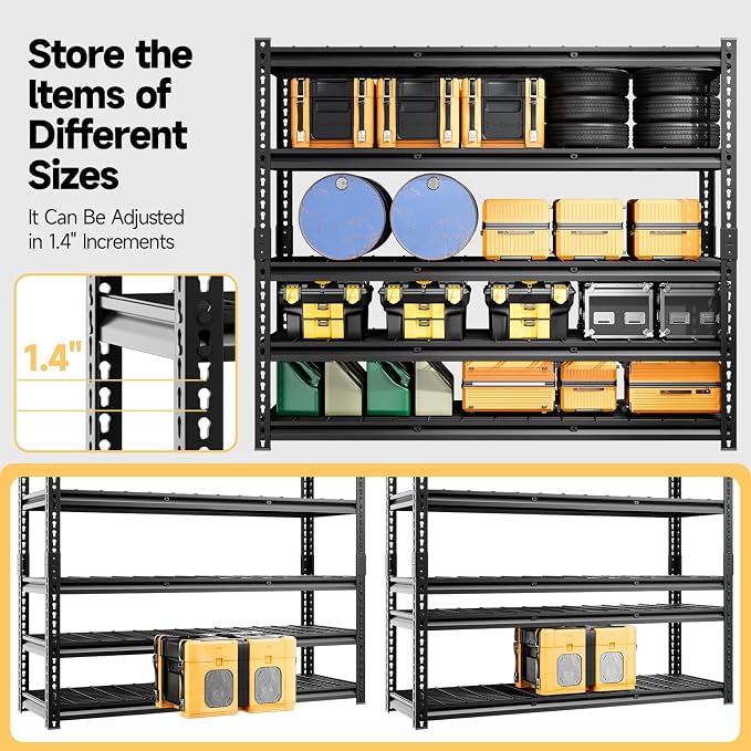5-Tier 60" W X 20" D X 72" H Storage Shelves 2500LBS Metal Garage Shelving - Image 4