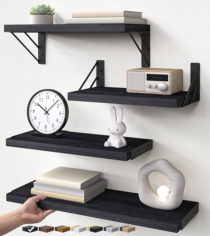 BAYKA Wall Mounted Floating Bathroom Shelves, Wood Wall Shelf by Bayka
