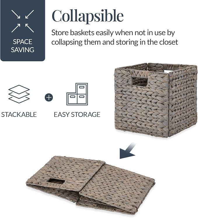 Best Choice Products 12x12in Pack of 5 Cube Storage Baskets, Water Hyacinth - Image 3