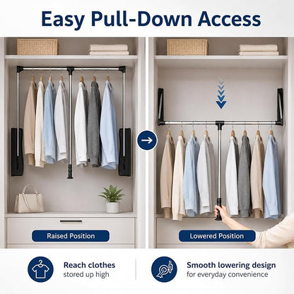 Pull Down Closet Rod 35-48 Inch Adjustable, Heavy Duty Metal Closet Hanging Rod - Image 3