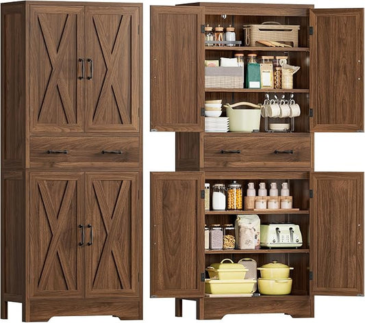 Tall Storage Cabinet with 2 Adjustable Shelves & 1 Large Drawer, Kitchen Pantry by TEENFON
