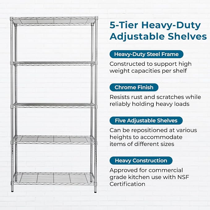 Honey-Can-Do 5-Tier Heavy Duty Adjustable Shelving Unit, 350-lb Per Shelf Metal - Image 5