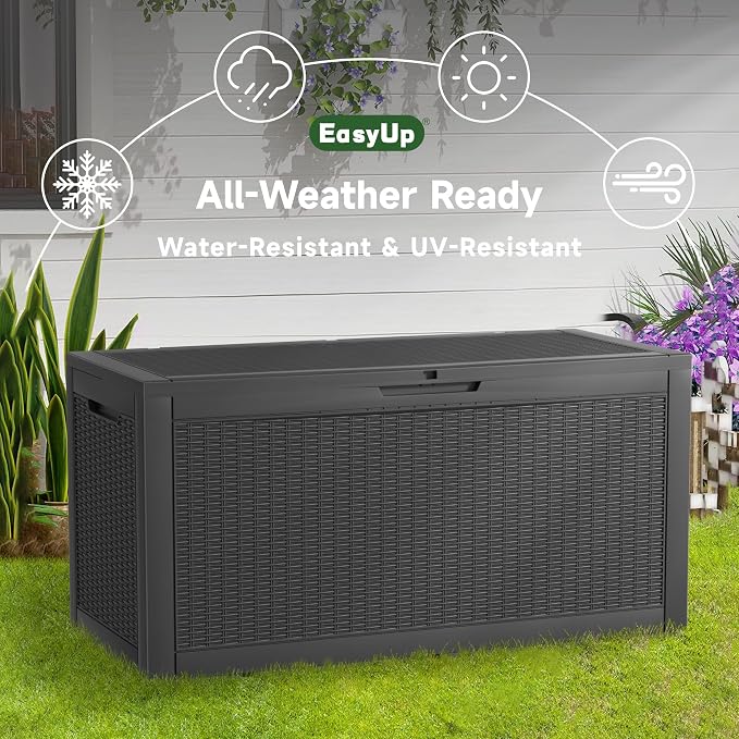 EasyUp 120 Gallon Outdoor Storage Box Waterproof, UV Resistant Resin Deck Box - Image 9