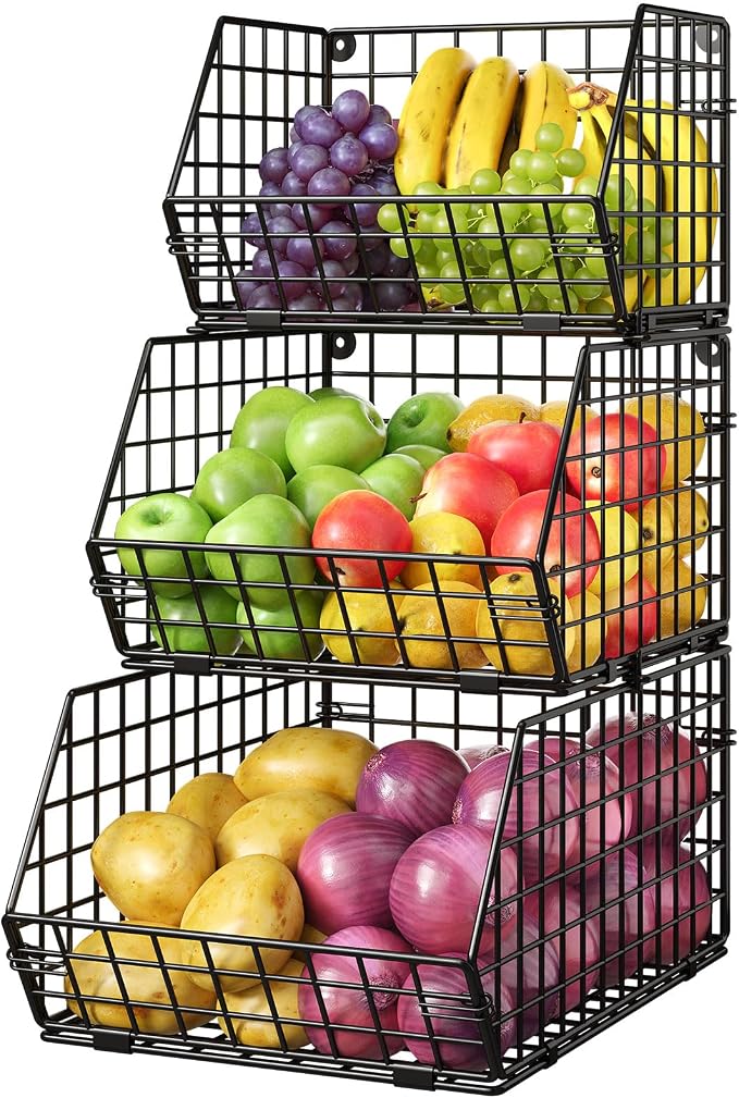 3-Tier Stackable Wire Baskets, Fruit and Vegetable Storage by JKsmart