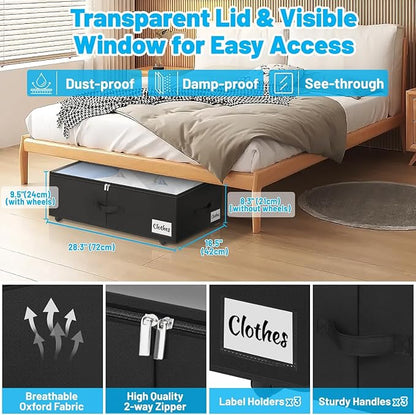 Under Bed Storage with Wheels, Quick Assembly Underbed Shoe Storage Containers - Image 3