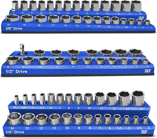 Magnetic Socket Organizer Set -3 Piece Metric Magnetic Socket Holder Set Blue by BauenTools