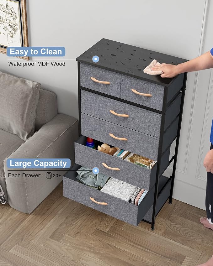 Fabric Dresser with 7 Drawers, Vertical Storage Tower | Sturdy Steel Frame - Image 5