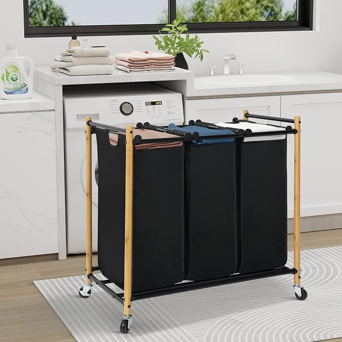 Laundry Sorter Hamper with Wheels, Heavy-Duty Laundry Basket Sorter Rolling - Image 5