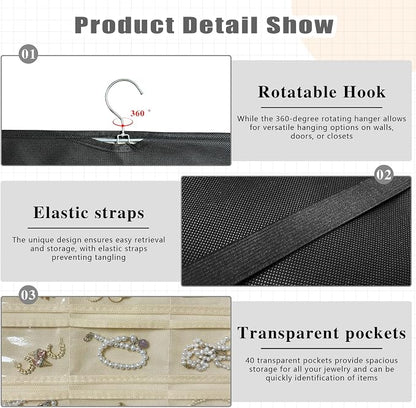 Hanging Jewelry Organizer Storage, 40 Pockets 36 Hooks Necklace Earring - Image 4