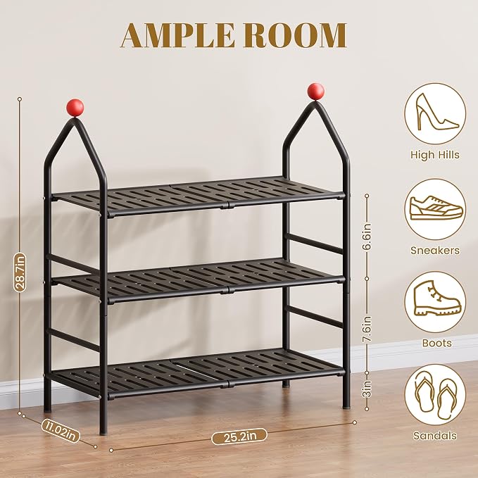 Shoe Rack, 3-Tier Shoe Organizer, Metal Storage Shelf, Shoe Rack - Image 3