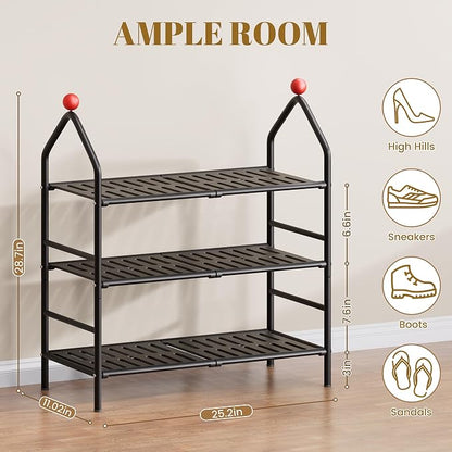 Shoe Rack, 3-Tier Shoe Organizer, Metal Storage Shelf, Shoe Rack - Image 3