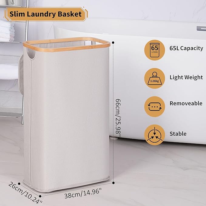 65L Slim Laundry Hamper, Narrow Laundry Basket - Image 2