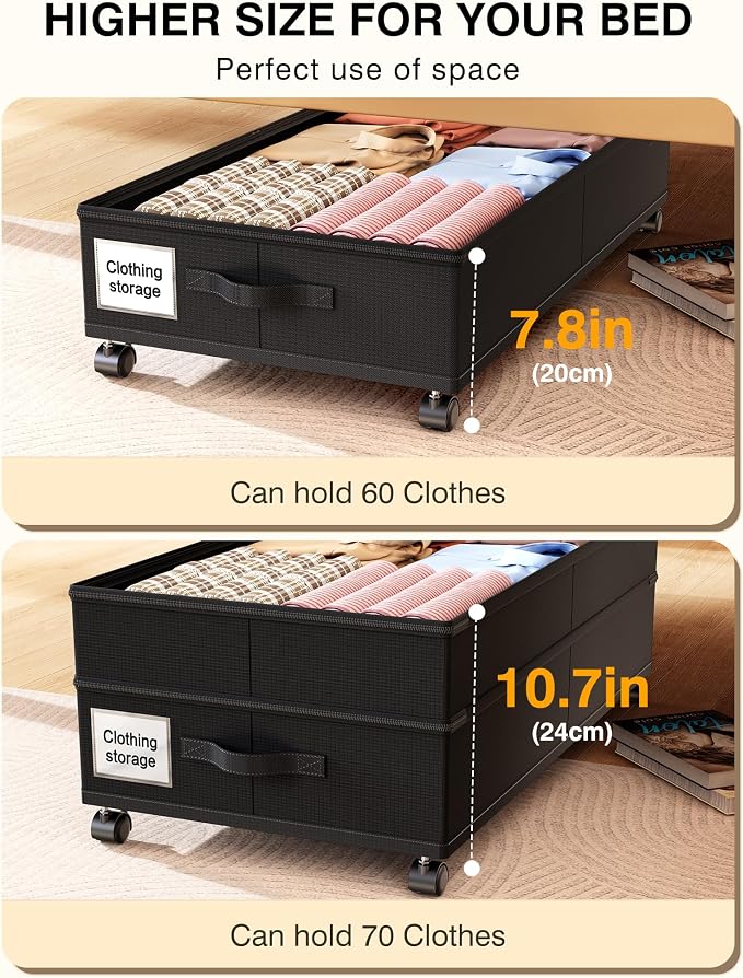 Under Bed Storage with Wheels, 7.5-10.6 inchTall Adjustable Storage - Image 4