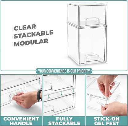 Sorbus Stackable Acrylic Storage Drawers, 2 Pack Clear Plastic Organizer Bins - Image 5