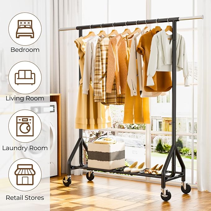 Heavy Duty Clothes Rack Load 450 LBS, Metal Garment Rack, Standing Rolling - Image 7