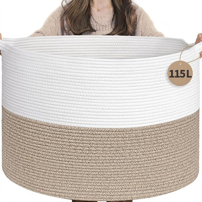 INDRESSME 115L Extra Large Blanket Basket, Soft Cotton Rope Storage Baskets by INDRESSME