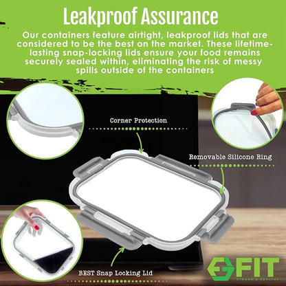FIT Strong & Healthy Meal Prep Containers Glass, 1 & 2 & 3 Compartments – - Image 5