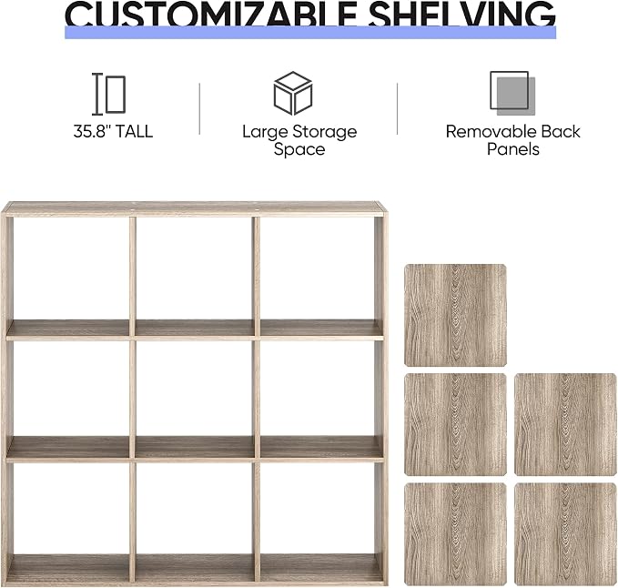 ZenStyle 9 Cube Storage Shelf Organizer, Wooden Bookshelf System Display Cube - Image 5