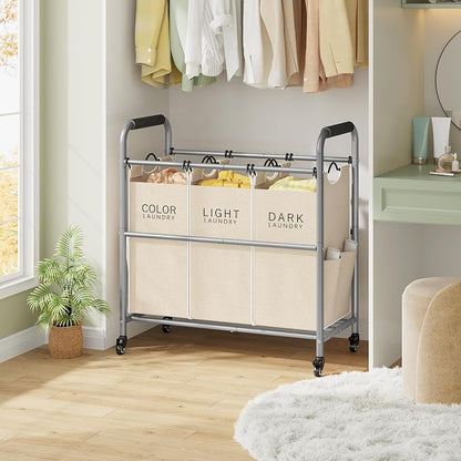 Tajsoon 3 Bag Laundry Sorter Cart, Laundry Hamper Sorter Basket - Image 7