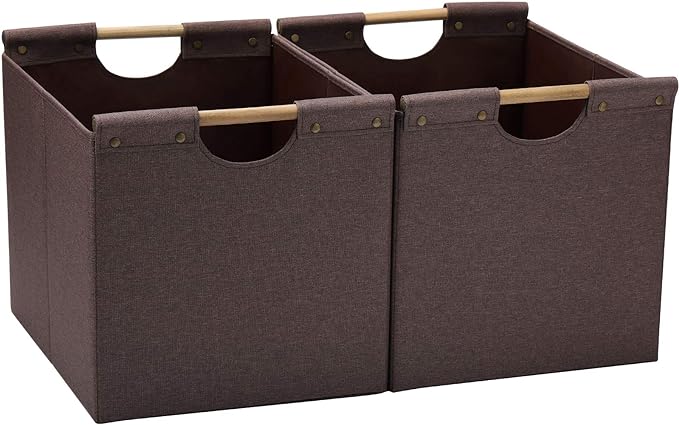 HOONEX Large Collapsible Storage Bins, Linen Fabric, 2 Pack, Storage Baskets by HOONEX