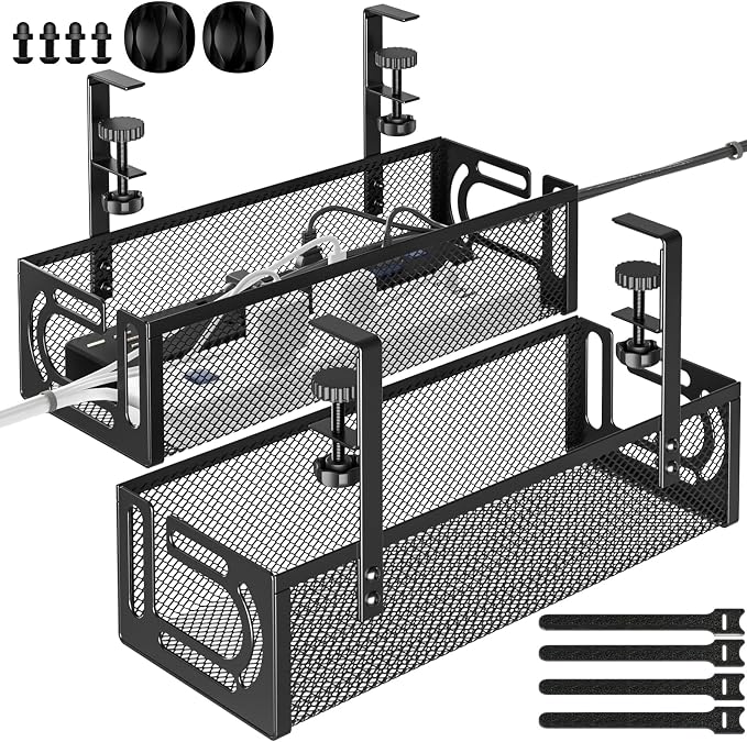 Under Desk Cable Management Tray, 15.7'' No Drill Steel Desk Cable Organizers by BESTFORYOU