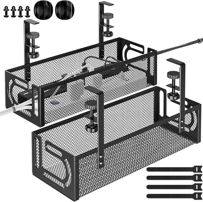 Under Desk Cable Management Tray, 15.7'' No Drill Steel Desk Cable Organizers by BESTFORYOU