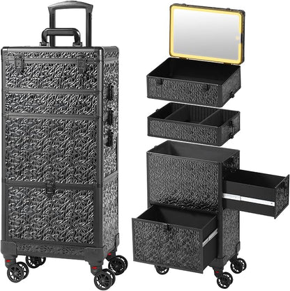 Rolling Makeup Case with Lighted Mirror, Makeup Train Case with Large Drawer by Unknown