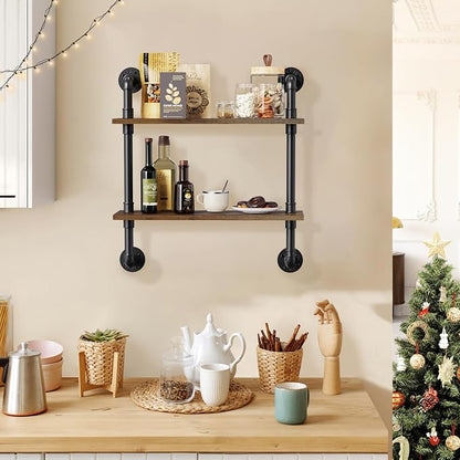 Merapi 24" Industrial Pipe Shelves Wall Mounted, 2 Tier Rustic Floating Shelves - Image 2