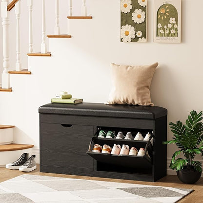 40" Shoe Storage Bench with Flip Drawers Padded Seat Cushion, Shoe Cabinet with - Image 3