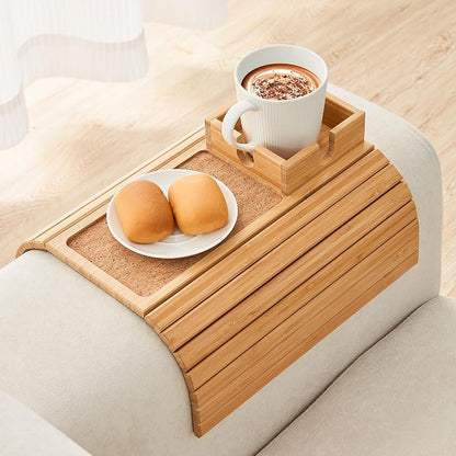 Bamboo Couch Cup Holder, Foldable Sofa Arm Tray, Anti-Slip Couch Aremrest Tray by LOVYANXUE