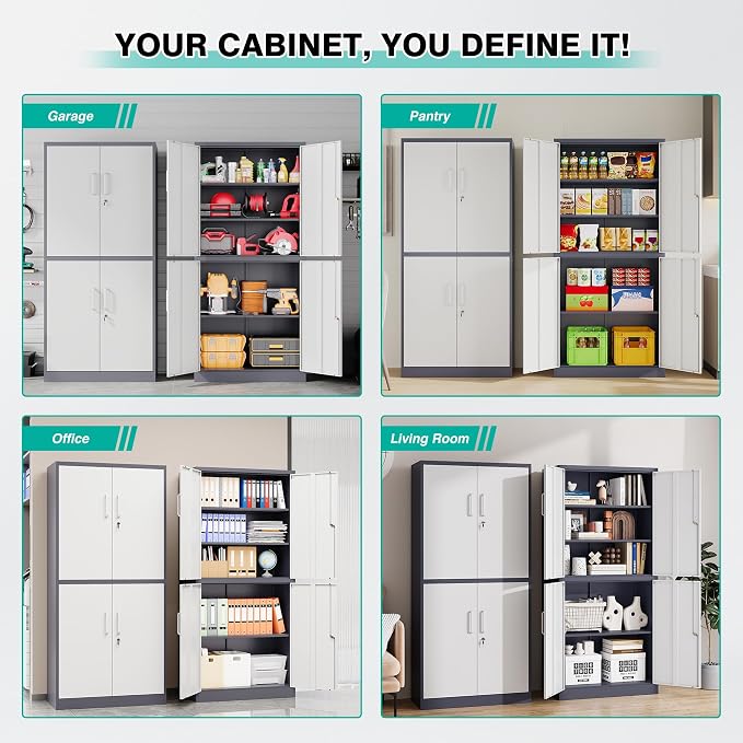 Metal Storage Cabinets with Doors and Shelves, Tall Storage Cabinets with Lock - Image 4