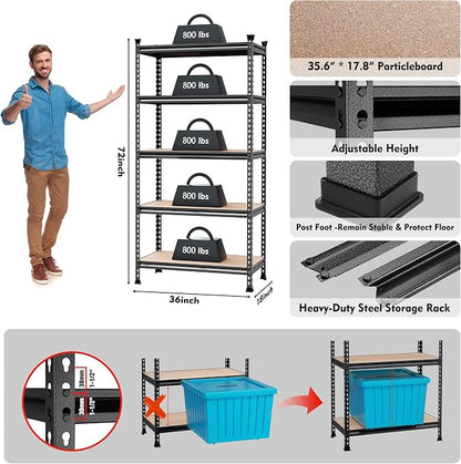 WORKPRO 5-Tier Metal Storage Shelving Unit, 36”W x 18”D x 72”H, Adjustable - Image 3