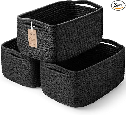 3-Pack Storage Baskets for Organizing | Woven Shelf Toy Basket | Rope Baskets by MaxuniTechLife