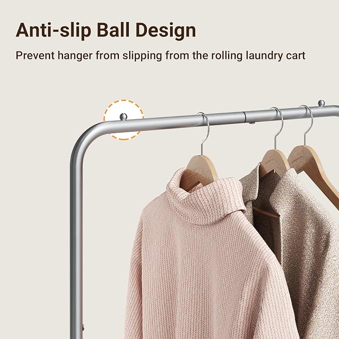 ELYKEN Laundry Cart with Hanging Rack, Rolling Laundry Hamper with Wheels - Image 4