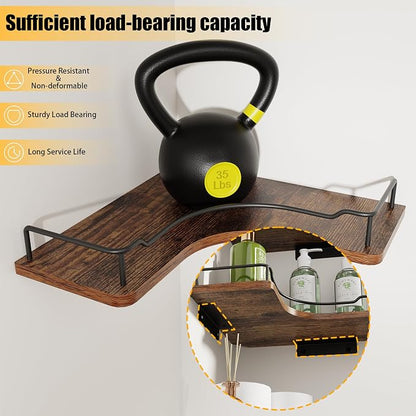 L-Shaped Corner Floating Shelves Set of 3, Rustic Wood Wall Mounted Storage - Image 8